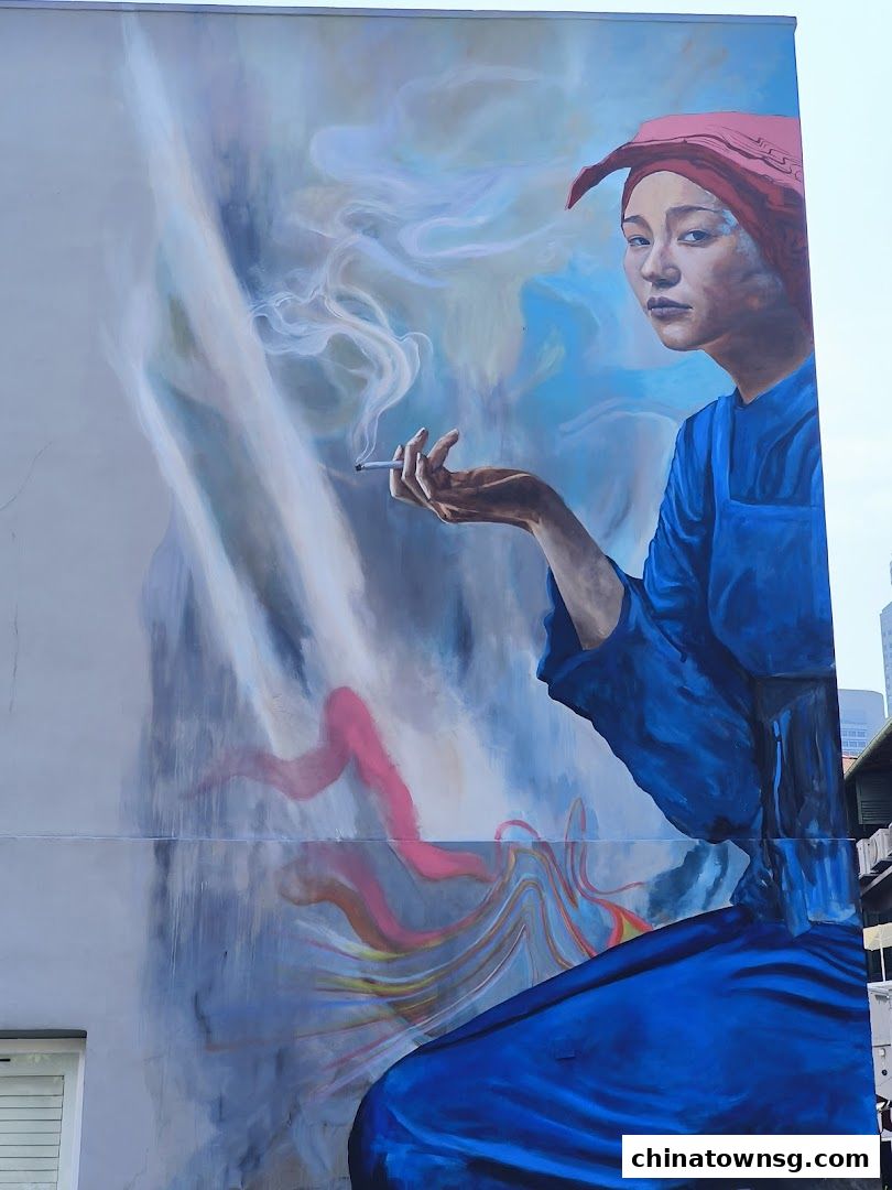 Mural Samsui Lady with Cigarette