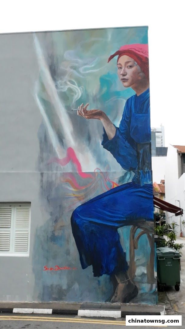 Mural Samsui Lady with Cigarette