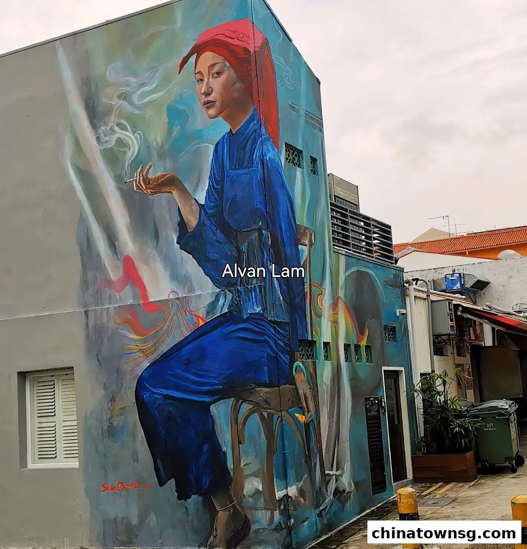 Mural Samsui Lady with Cigarette
