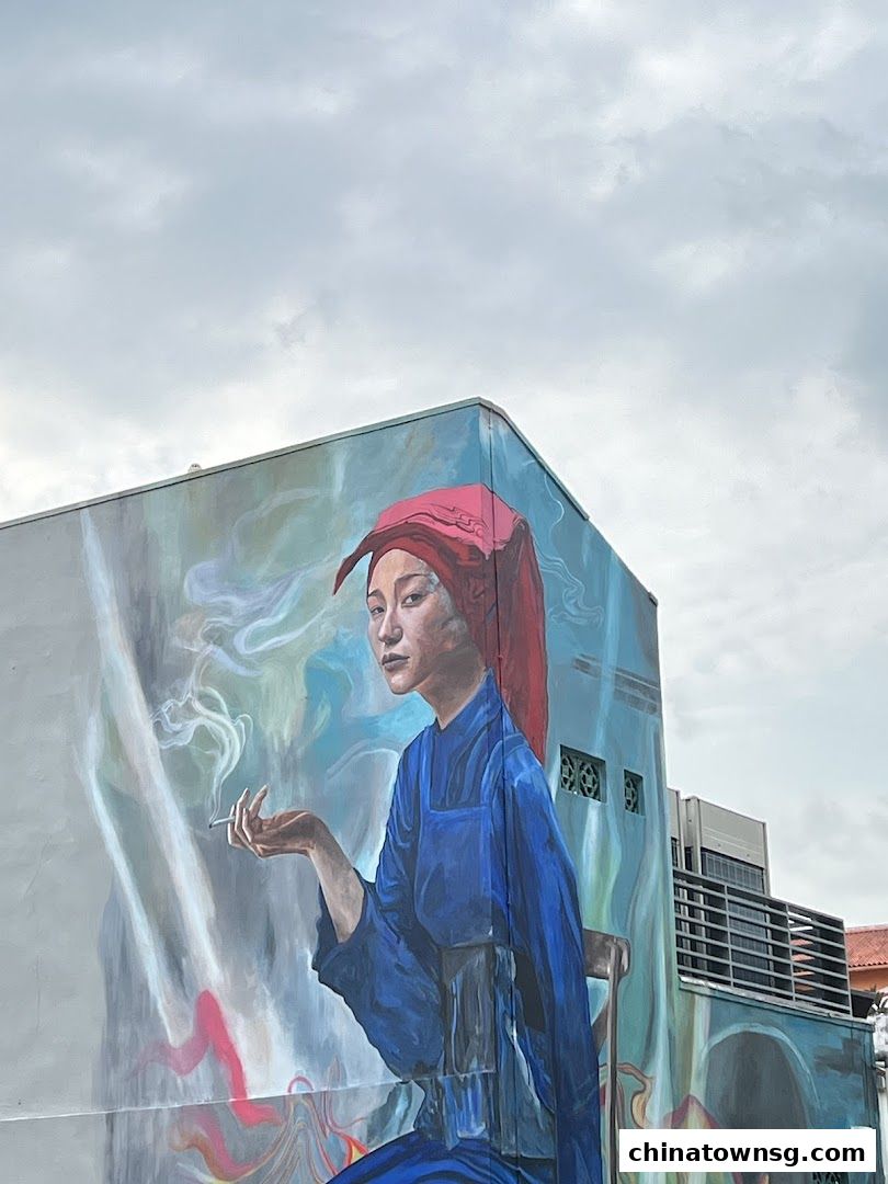 Mural Samsui Lady with Cigarette