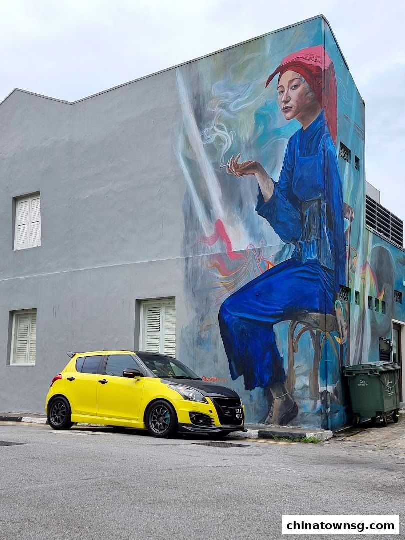 Mural Samsui Lady with Cigarette