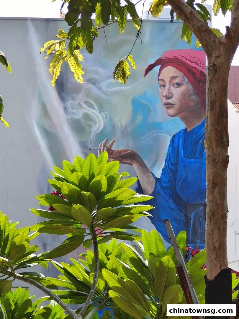 Mural Samsui Lady with Cigarette