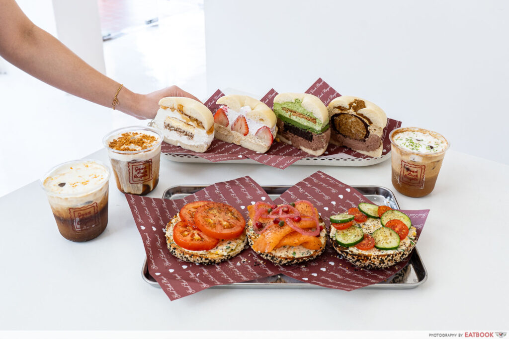 Assorted open-face bagels from Good Luck Bagels lunch menu