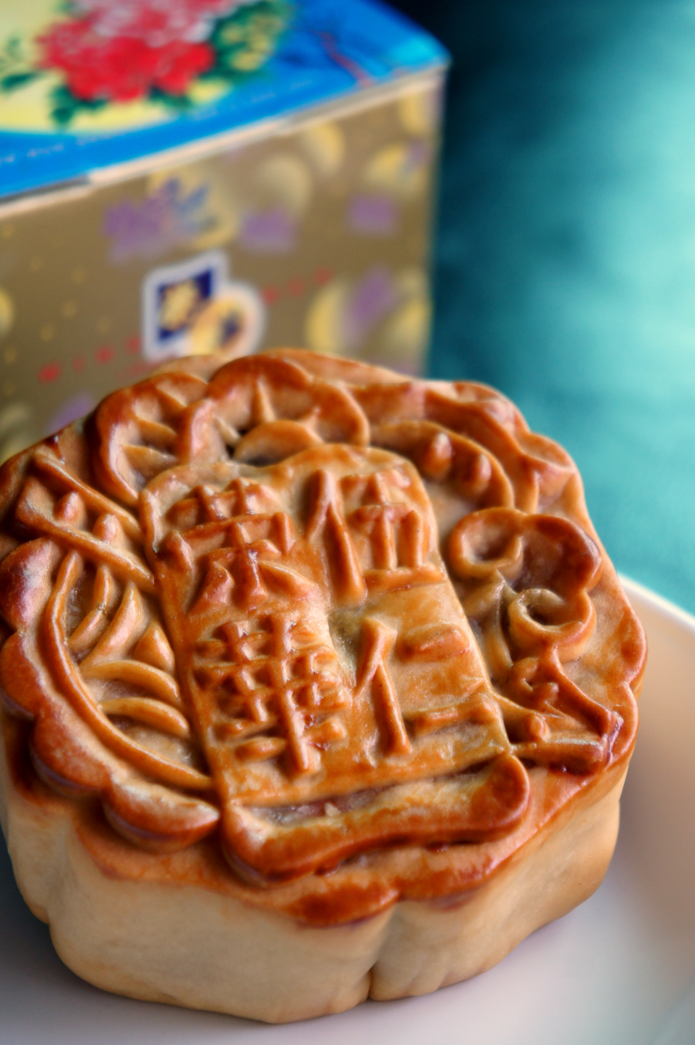 Traditional baked mooncakes on display